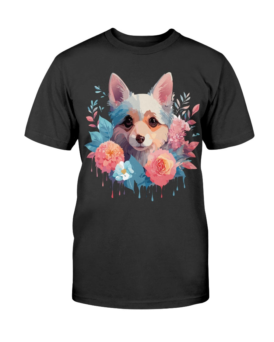 Unisex Animal Print T Shirt Floral Dog Design Graphic Tee Premium Cotton