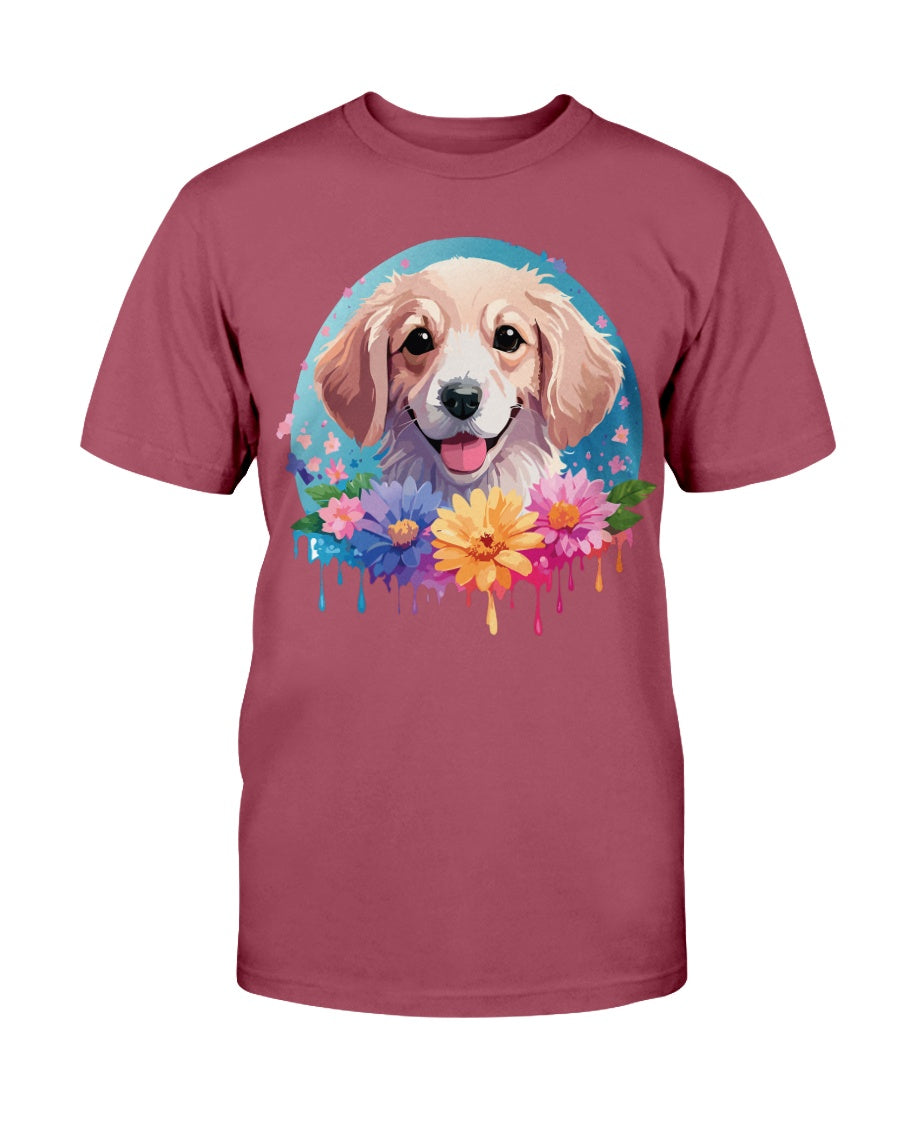 Gildan 2000 Unisex Cotton T Shirt With Floral Dog Print Design