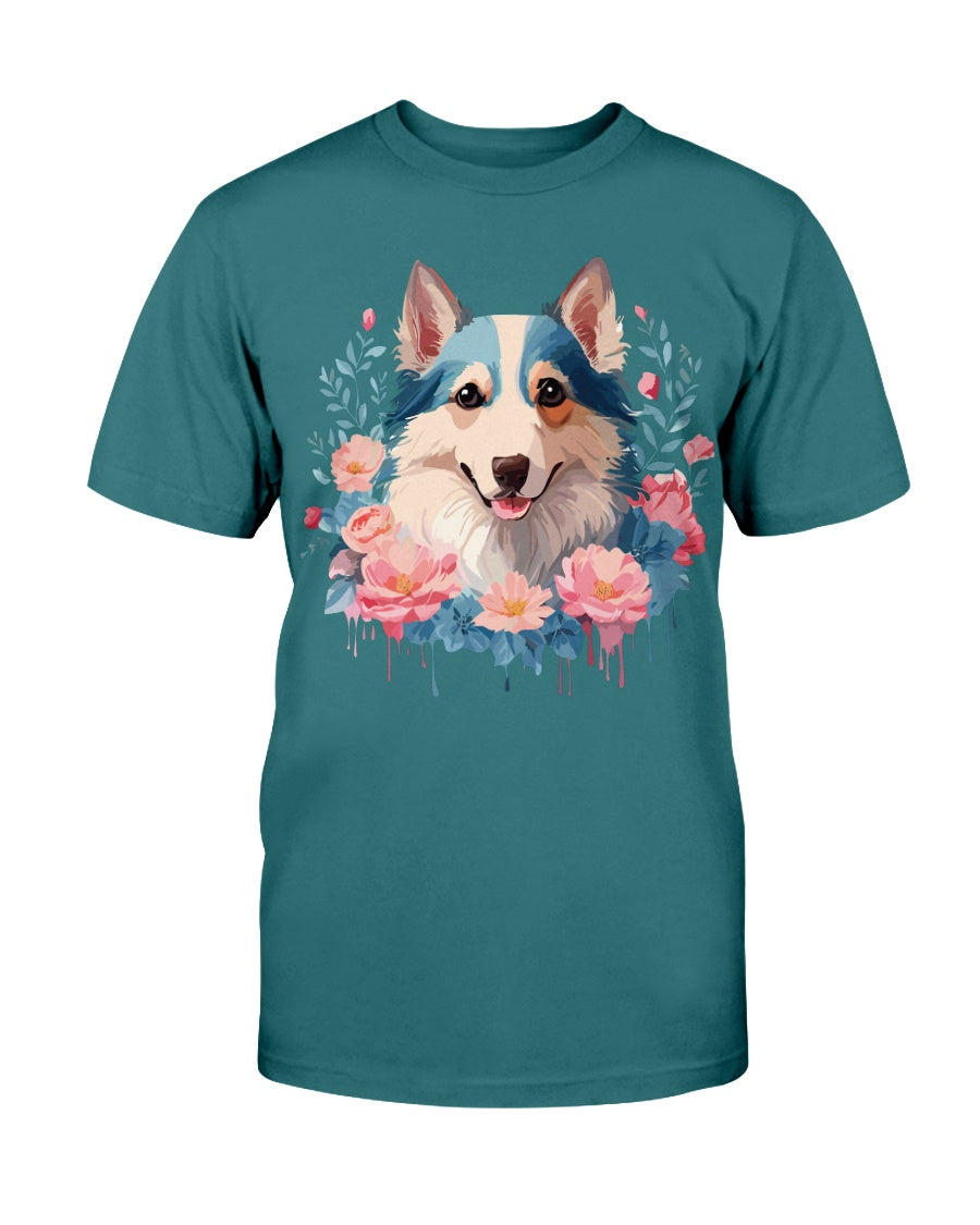 Floral Dog T Shirt Unisex Cotton Tee Gildan 2000 Classic Fit