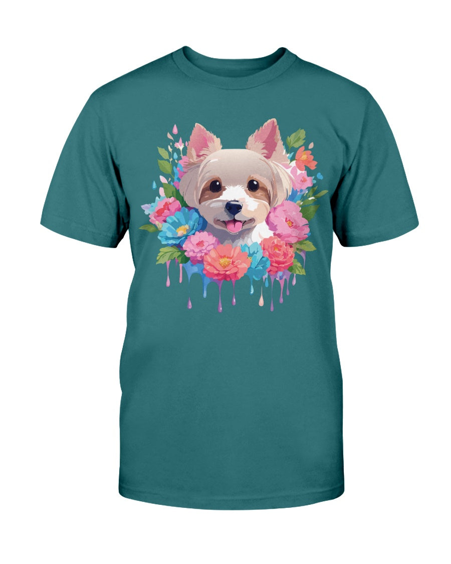Unisex Floral Dog Design T Shirt Gildan 2000 Ultra Cotton Tee