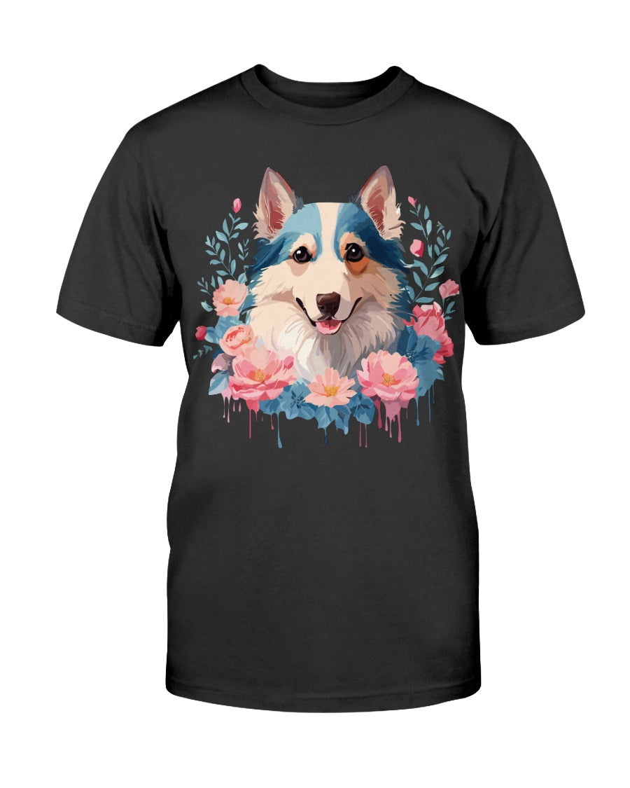 Floral Dog T Shirt Unisex Cotton Tee Gildan 2000 Classic Fit