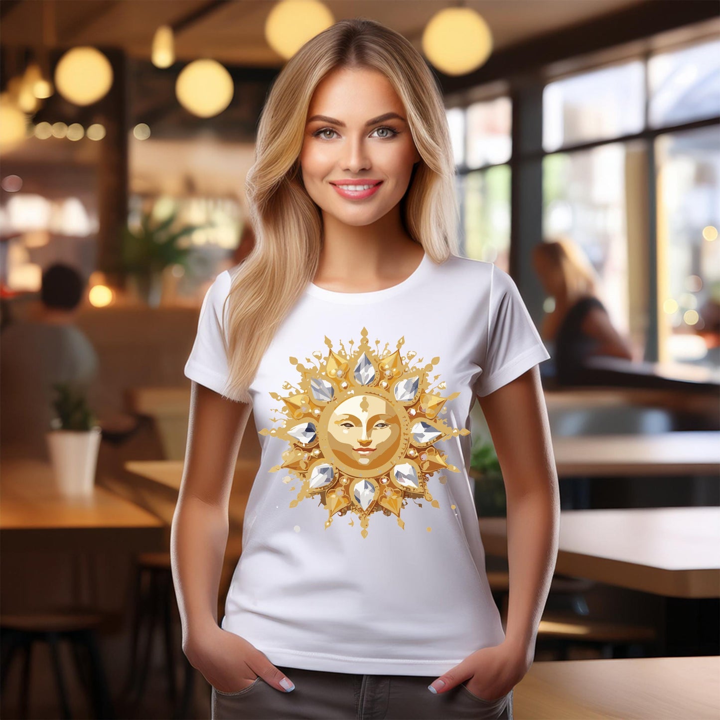 Gold Sun Graphic Unisex 100 Cotton T-Shirt with Golden Art Design 4
