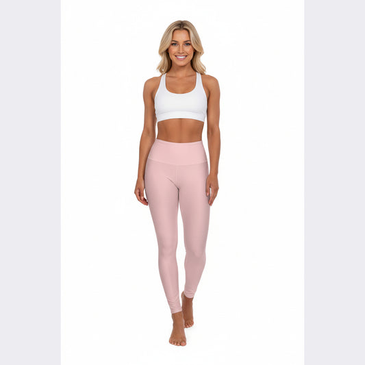 High-Waist Tea Rose Pink Yoga Leggings Women's Seamless Poly-Span Stretchy Light Pink Activewear