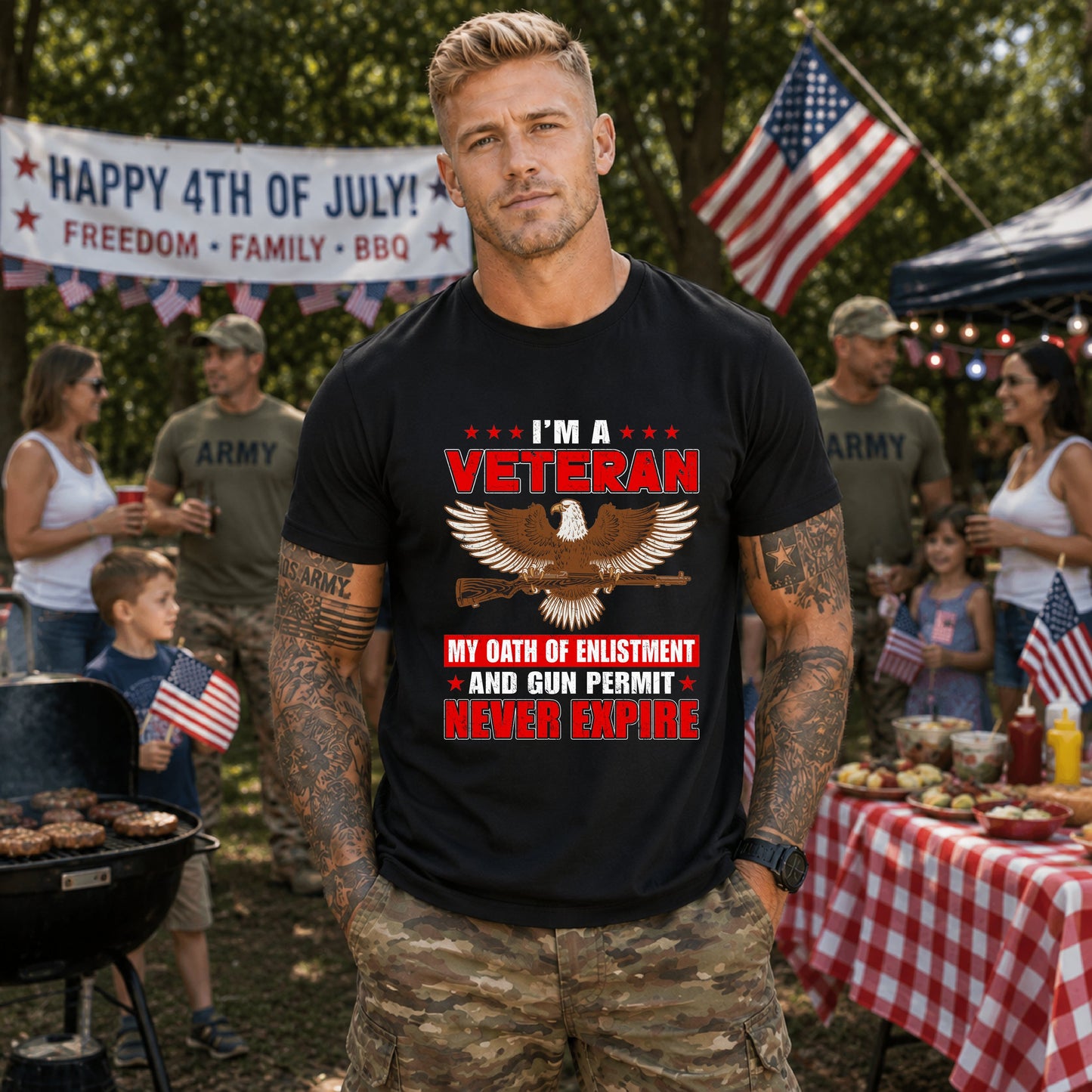 Army Veteran Patriotic Graphic Design Unisex Cotton T-Shirt v35
