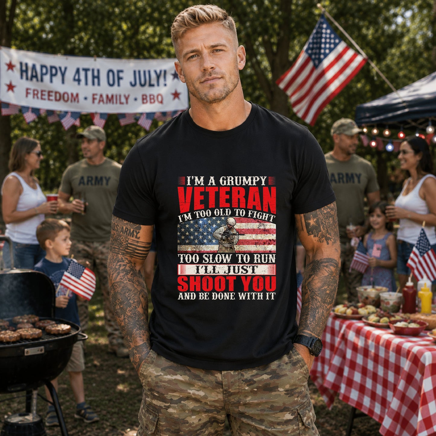 Army Veteran Patriotic Graphic Design Unisex Cotton T-Shirt v38
