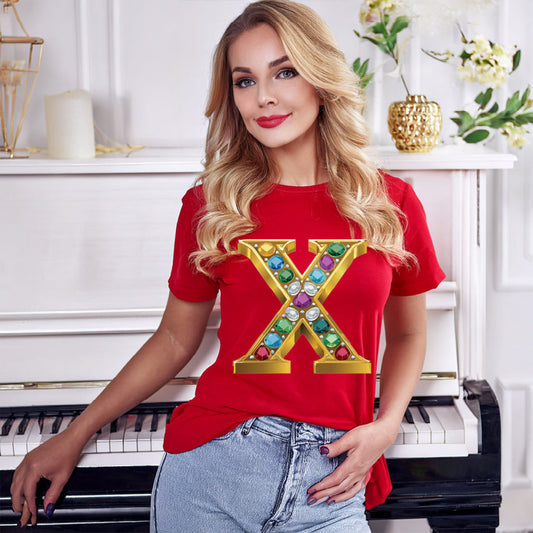 Letter X Graphic Design Tee Unisex 100 Cotton With Antique Gold Letters Artwork T-Shirt